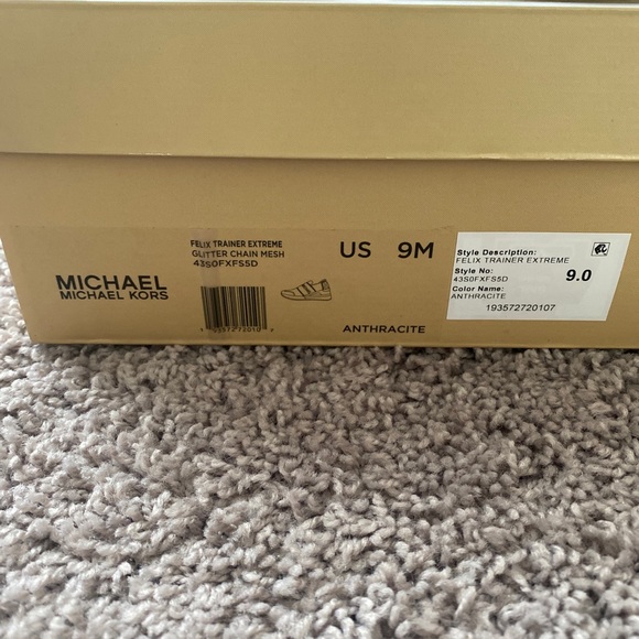 Michael Kors Felix Trainer Glitter Chain Mesh Slip-on Sneaker Anthracite Size 9 - Picture 3 of 7